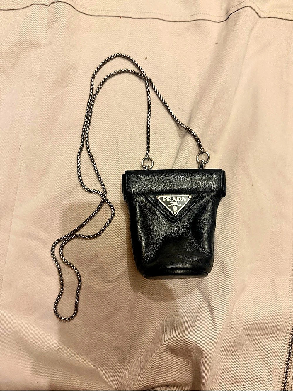 Prada Triangle Mini Pouch Chain Bag Black